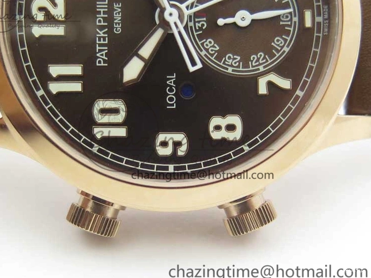 MIROTIME 0423 Calatrava 5524R Pilot Travel Time RG GRF Brown Dial on Brown Leather Strap MIYOTA TopPick 7155